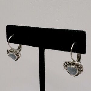 VINTAGE Silver-Tone Enamel Heart Drop Earrings